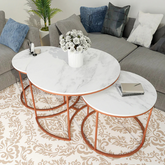 The Attic Aura Marble and Metal Set of 3 Coffee Tables Copper